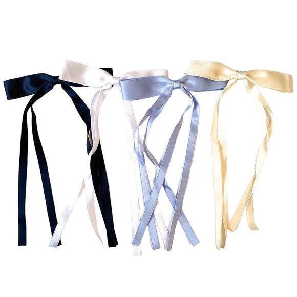 Amazon Essential Navy White Cream Blue Silk Ribbon Hair Clip Set - Picture 1 of 2